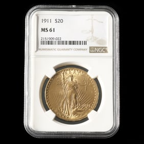 1911 St. Gaudens $20 Gold Double Eagle, NGC MS61