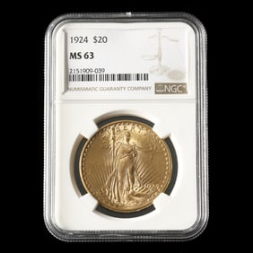 1924 St. Gaudens $20 Gold Double Eagle, NGC MS63