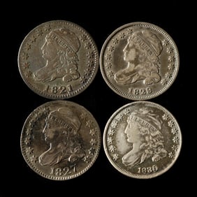 Four (4) Capped Bust Dimes with Attractive Toning