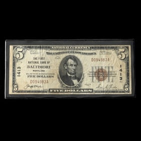 Baltimore, Maryland National Currency, $5 Series of 1929