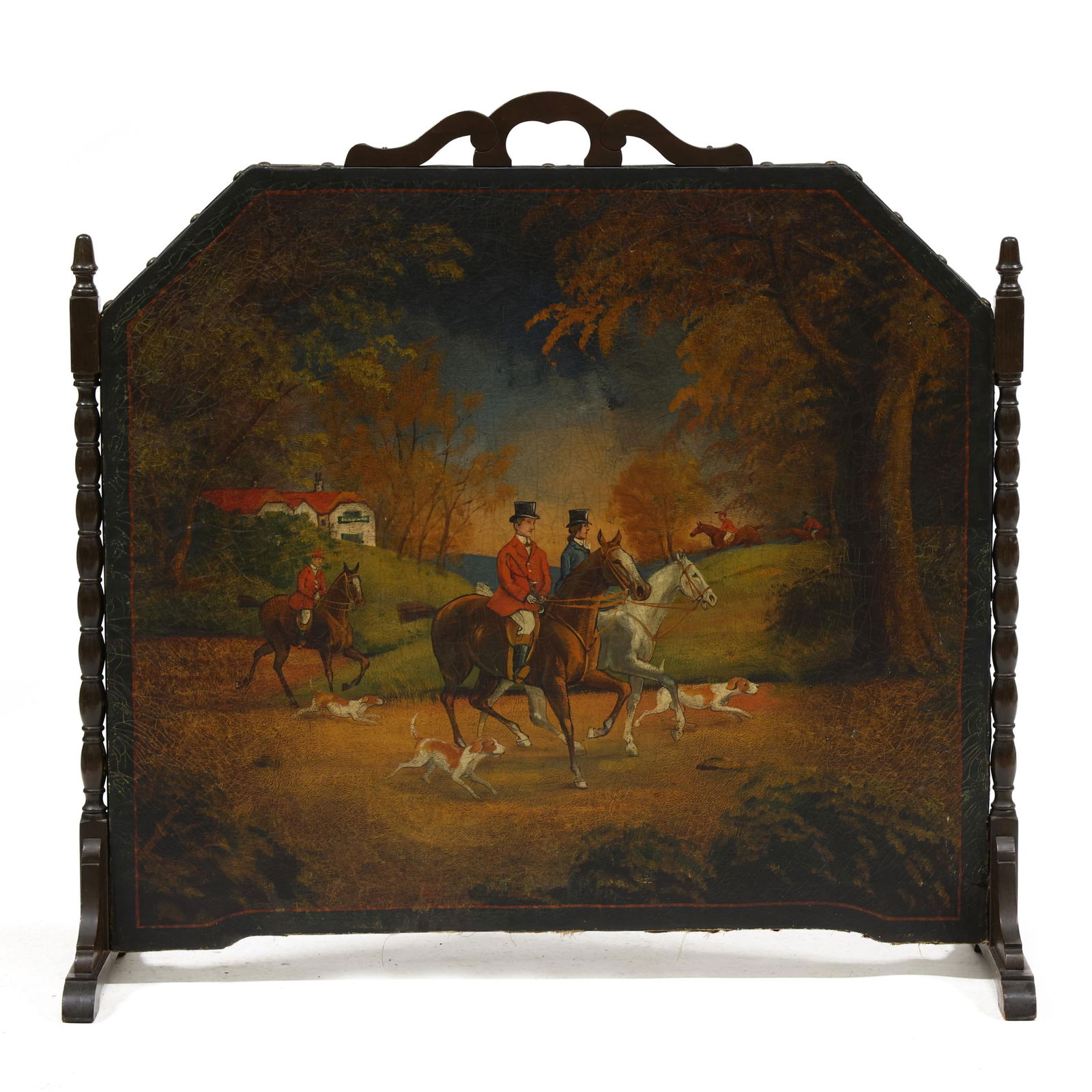 Vintage Painted English Fox Hunt Fire Screen (1 of 5)