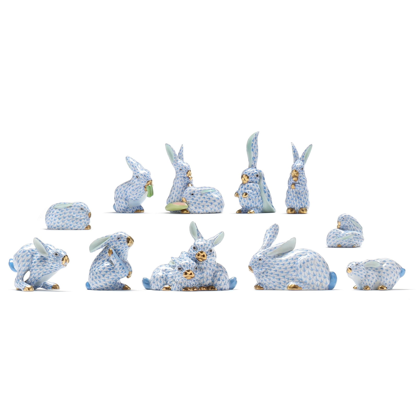 A Group of Eleven Herend Blue Fishnet Bunnies (1 of 10)