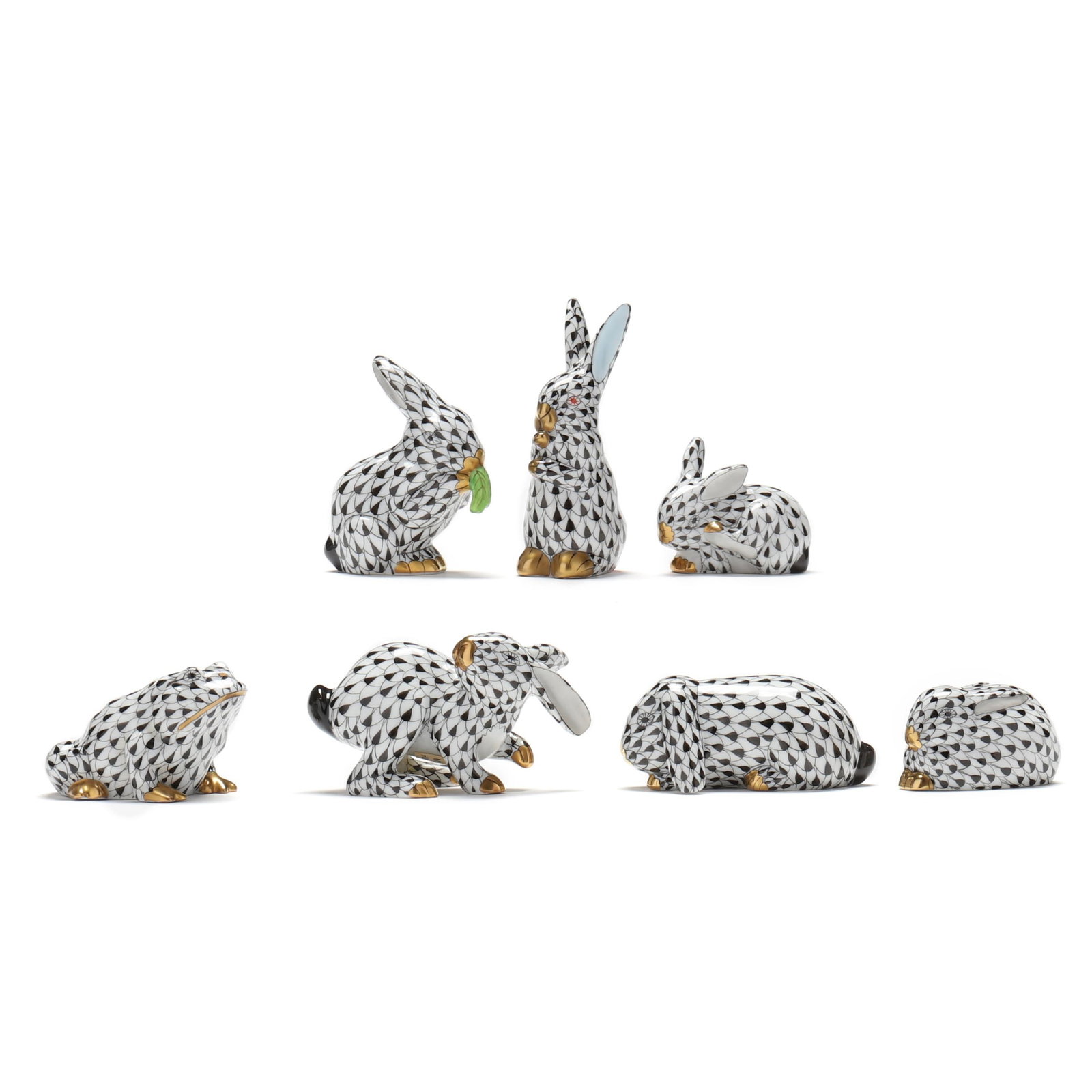 Seven Herend Small Black Fishnet Figures (1 of 8)