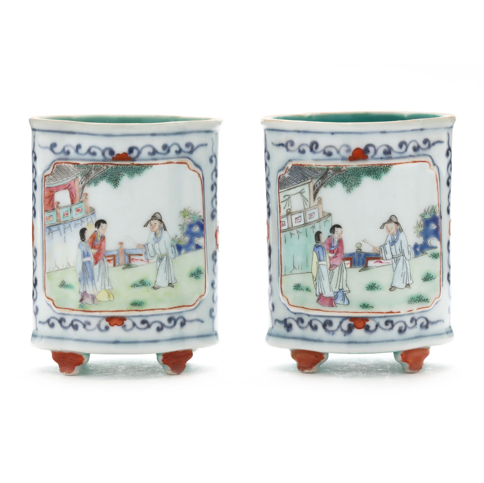 A Pair of Chinese Quatrefoil Shaped Porcelain Brush Holders (1 of 6)