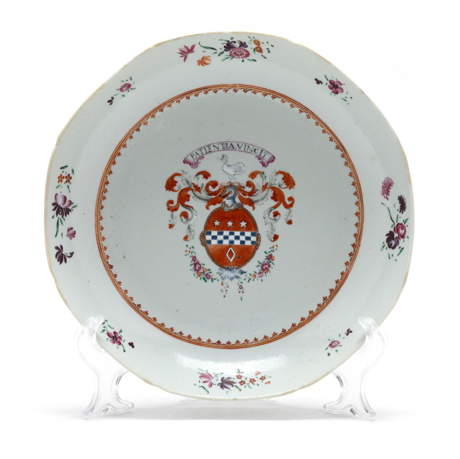 A Chinese Famille Rose Export Armorial Dish Coat of Arms of Lindsay (1 of 5)