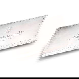 A Sterling Silver Advertising Sign for Old Newbury Crafters: A Sterling Silver Advertising Sign for Old Newbury Craftersearly 20th century, Newburyport, Maine; inscribed "Handwrought / Sterling", without a monogram. 1 3/4 x 6 1/2 x 3 1/2 in. 5.65 troy oz. From