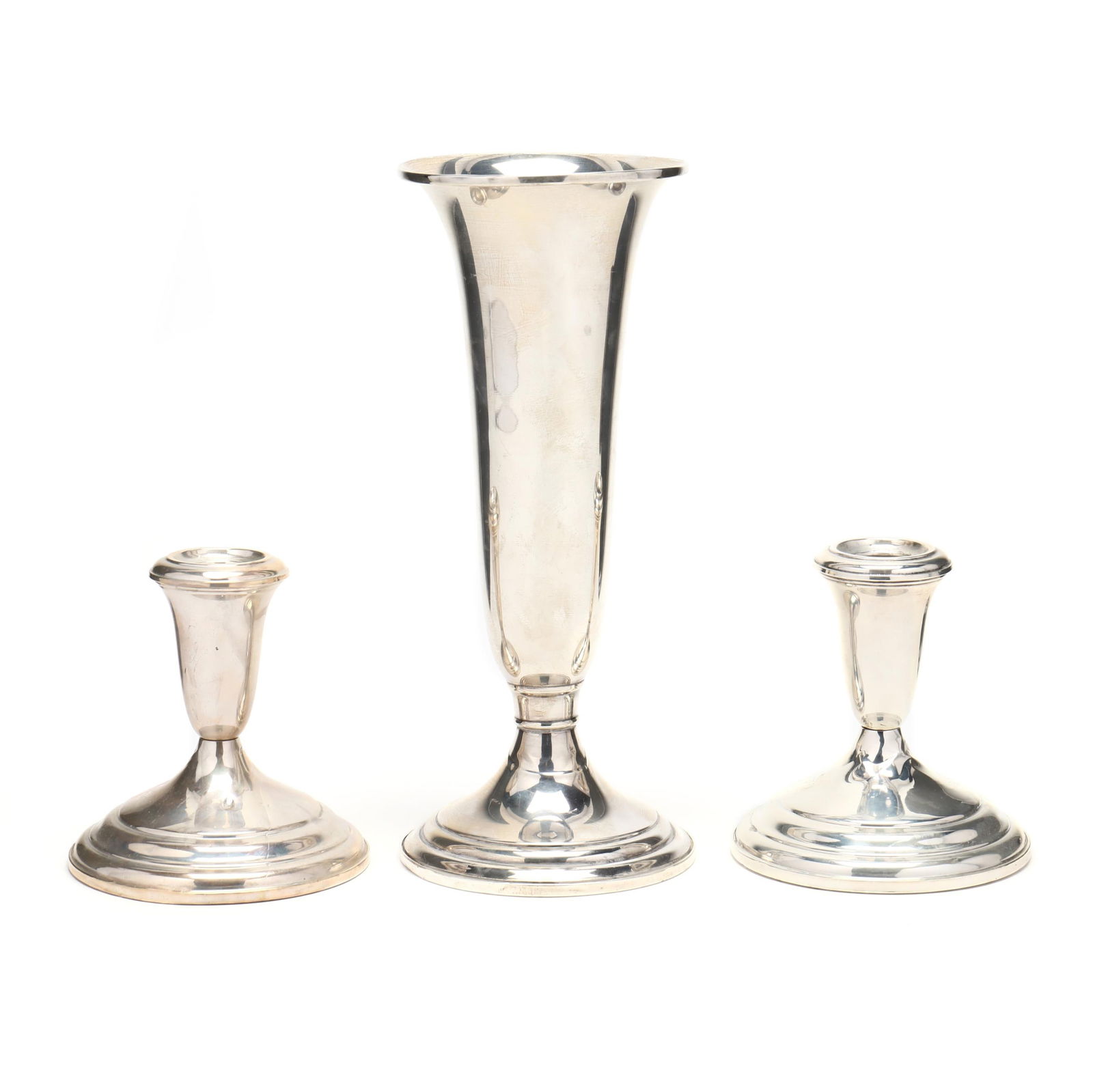 A Sterling Silver Vase and Pair of Low Candlesticks (1 of 8)