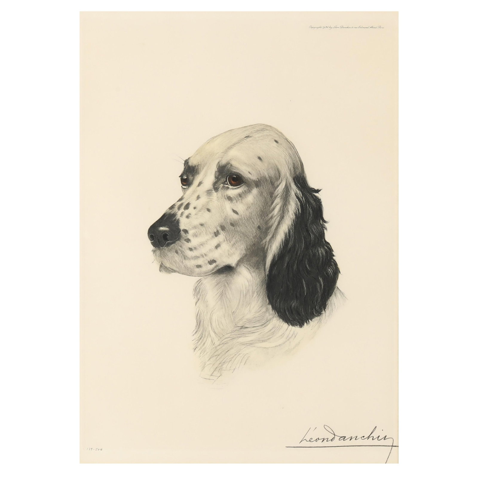 Léon Danchin (French, 1887–1939), Setter Head: Léon Danchin (French, 1887–1939), Setter Headetching with aquatint, 1938, pencil signed at lower right, numbered 139/500 at lower left, copyright information at the upper right, matted and framed b