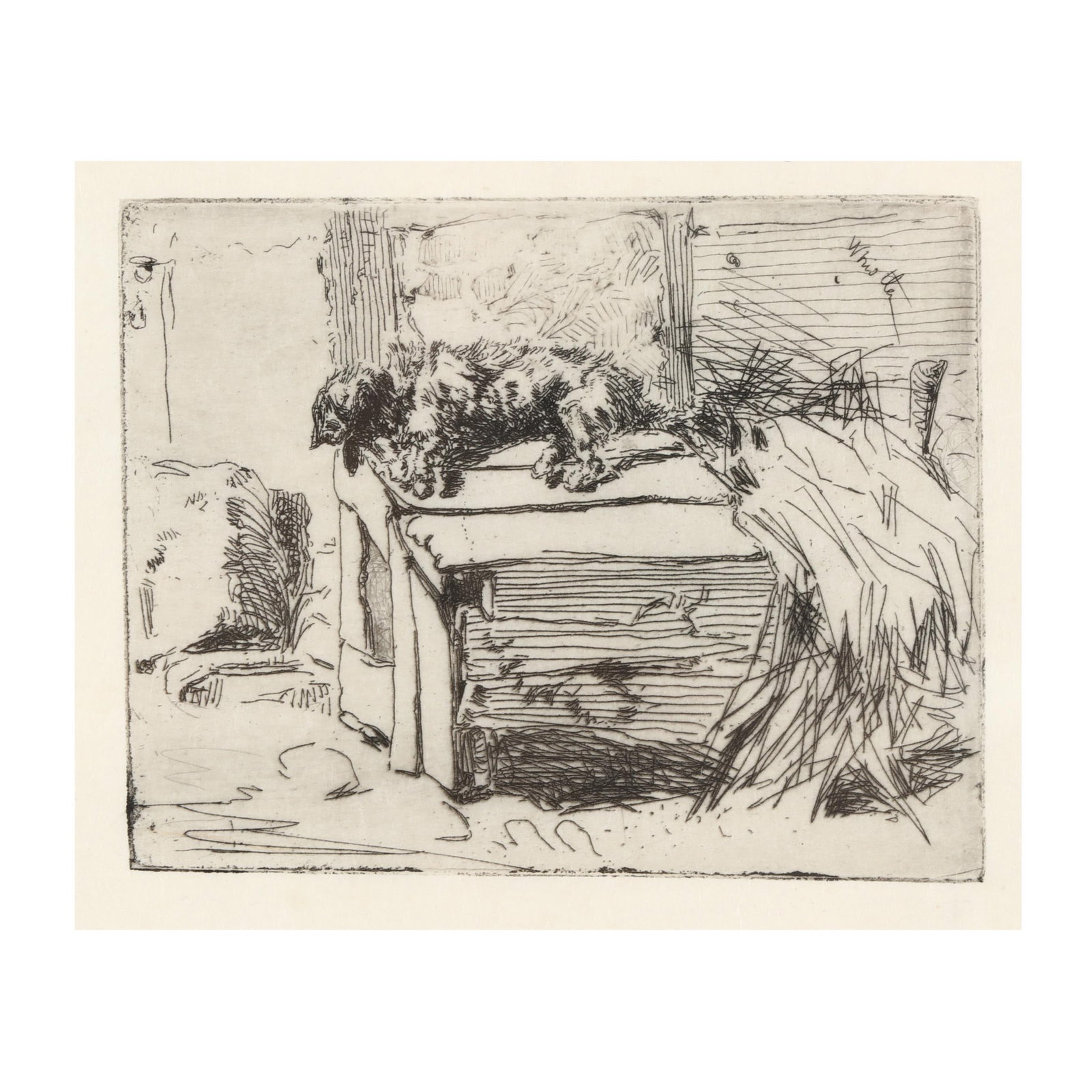 James Abbott McNeill Whistler (American, 1834-1903),  Dog on the Kennel (1 of 5)