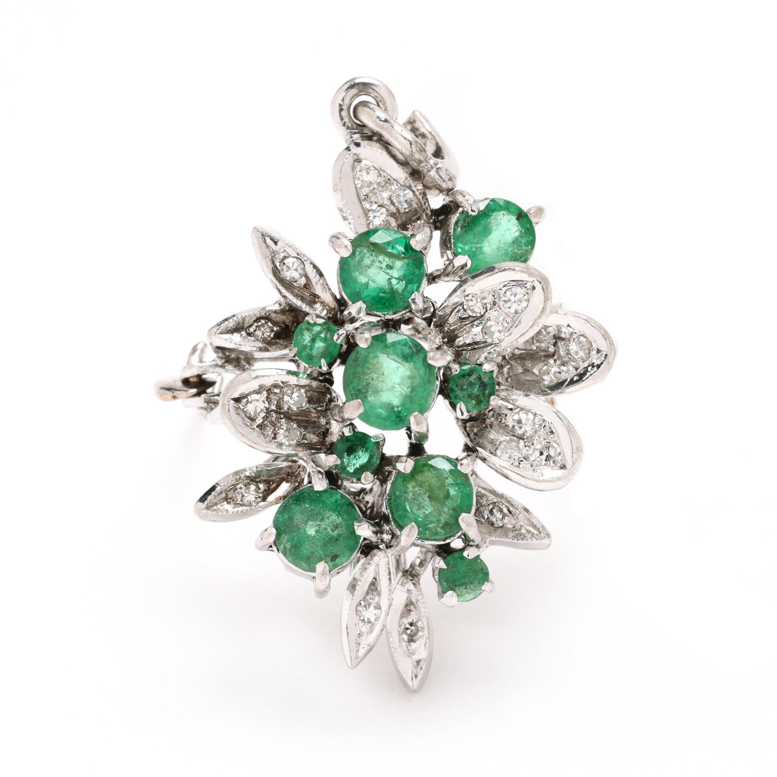 White Gold, Emerald, and Diamond Pendant / Brooch (1 of 3)