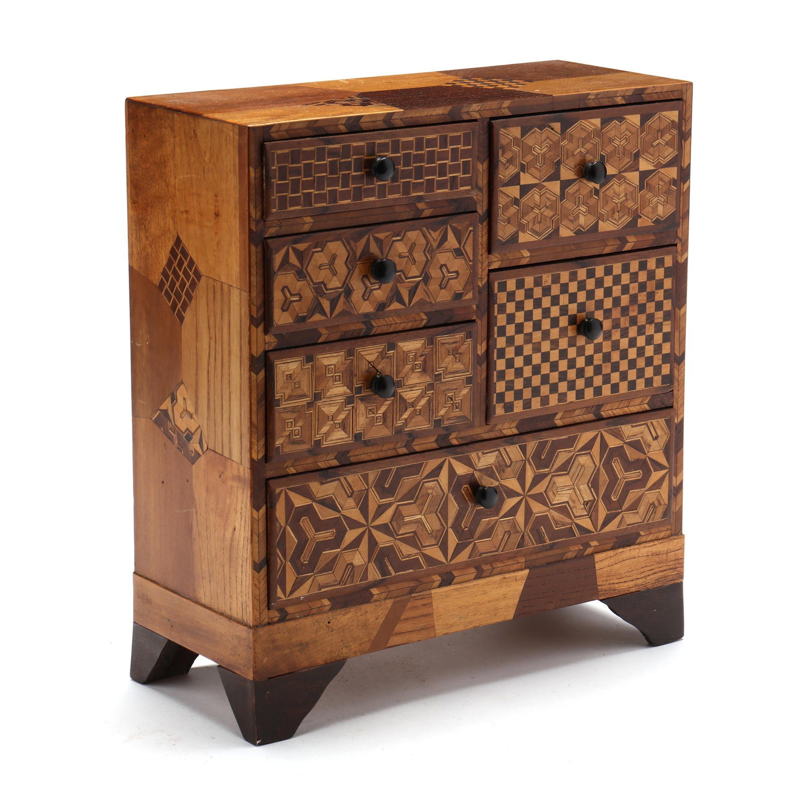 A Vintage Japanese Parquetry Inlaid Miniature Tansu Chest (1 of 8)