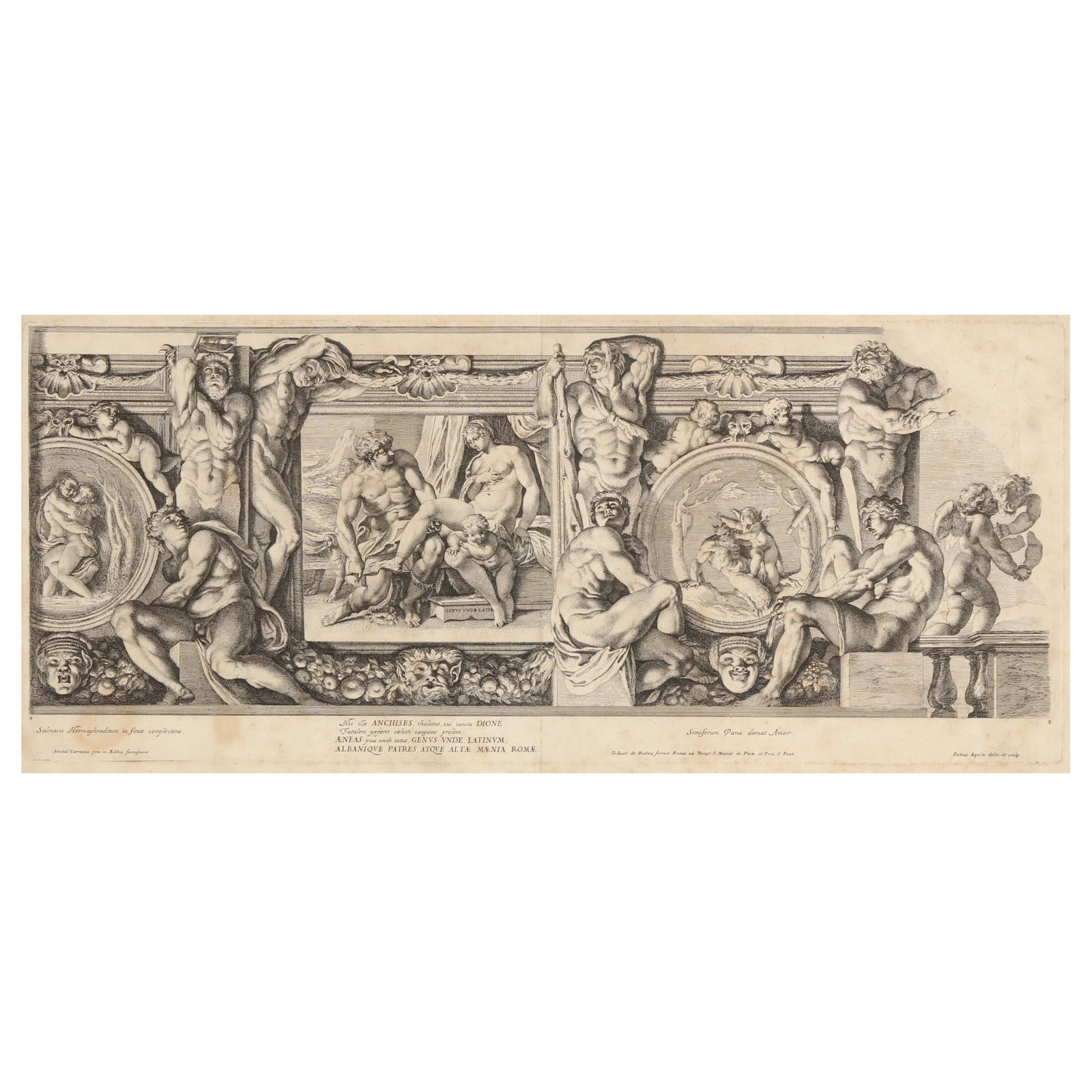 After Annibale Carracci (Italian, 1560-1609), Detail from the Palazzo Farnese: After Annibale Carracci (Italian, 1560-1609), Detail from the Palazzo Farneseetching and engraving on laid paper, 17th century, engraved by Petrus Aquila (Italian, 1650-1692), mounted in a parcel gilt