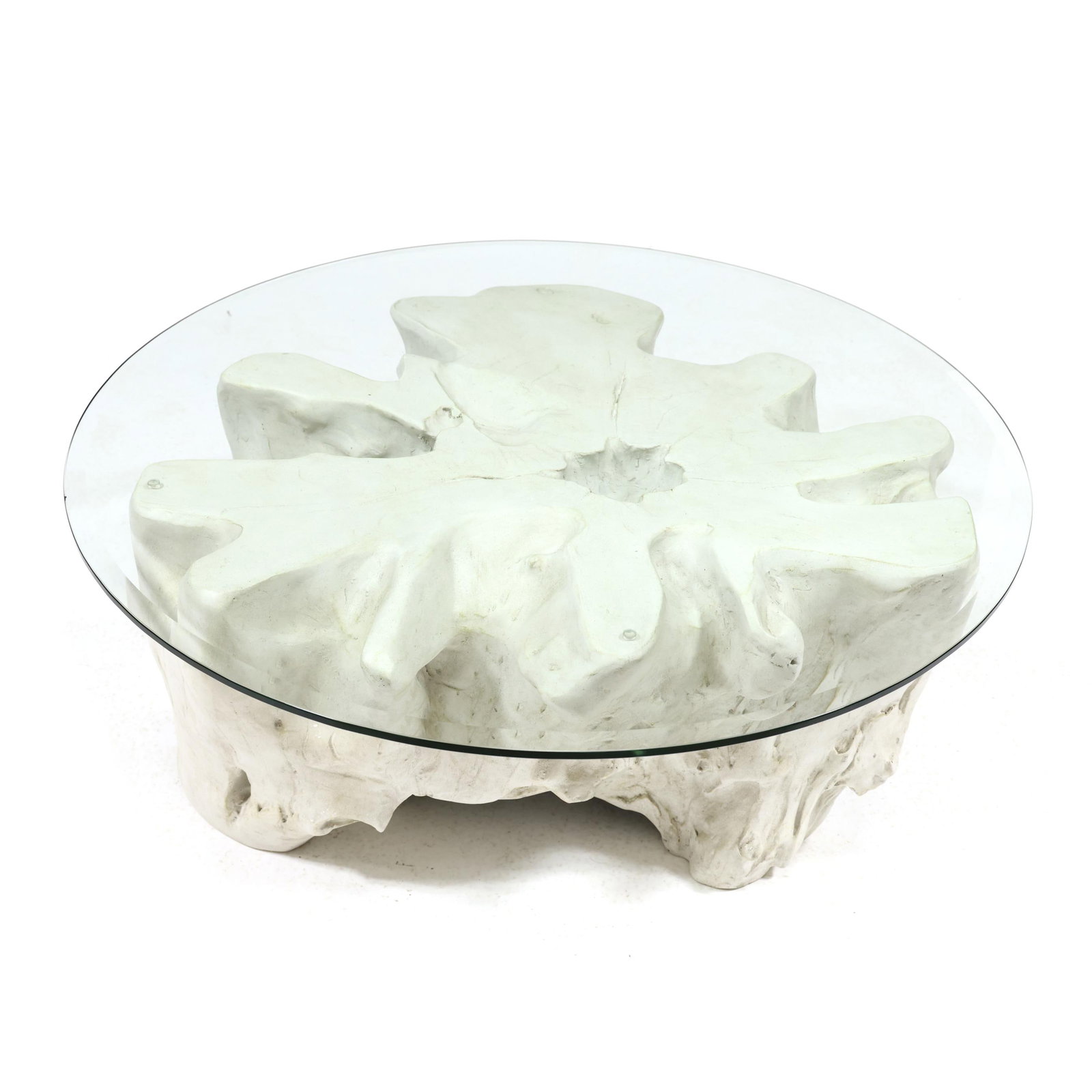 Contemporary Faux-Rootwood Glass Top Coffee Table (1 of 2)