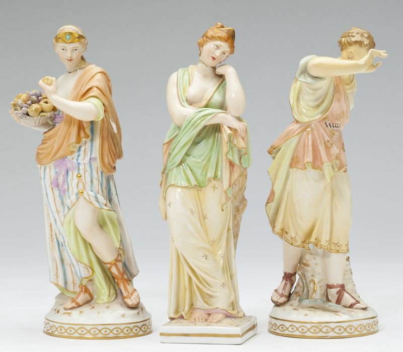 Group of Three KPM Figurines: Group of Three KPM Figurinesall modeled in classical pose and attire, stamped on the bottom.6.25 in.Private Collection, Charlotte, NC