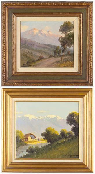 Ramos Catalan (1888-1961), Two Paintings: Ramos Catalan (1888-1961), Two Paintingsthe first a view of the Andes at dawn, signed at lower left, presented in a period frame with linen liner (SS 10.5 x 12 in.; DOA 19.25 x 21 in.); the second an