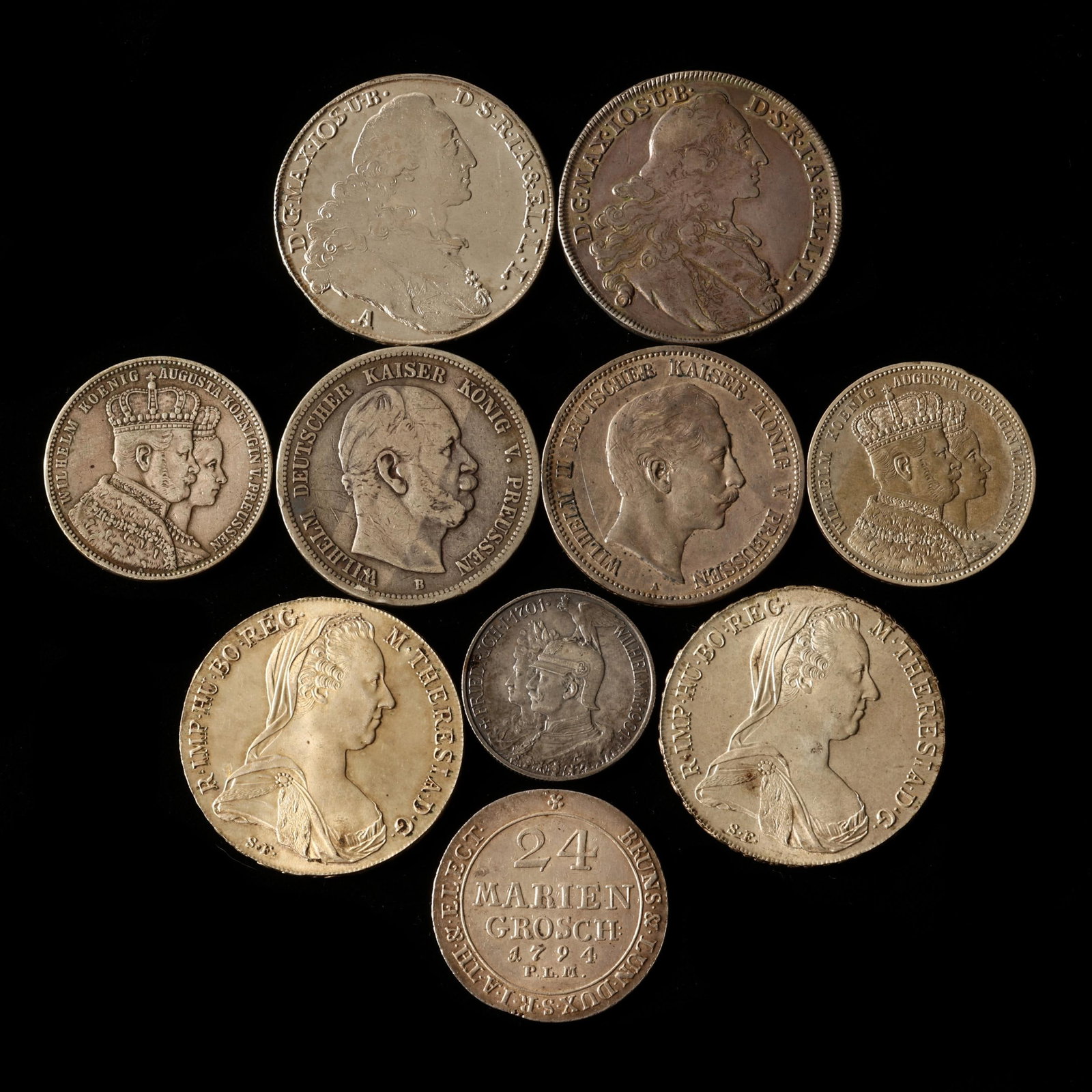 Eight (8) Historic German Silver Thalers and Two (2) Maria Theresa Restrikes Thalers (1 of 2)