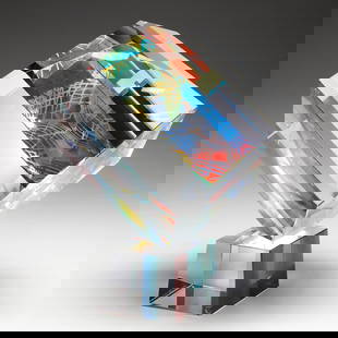 Apprentice of Jon Kuhn, Bliss Crystal Sculpture: Apprentice of Jon Kuhn, Bliss Crystal Sculpture2005, number 401, laminated crystal with faceted edges and mounted to a crystal block, marked to underside. 10 x 8.5 x 8.5 in. Private Collection, Massac
