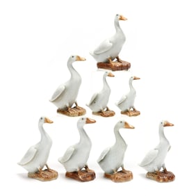 A Group of Eight Chinese Export Porcelain Ducks