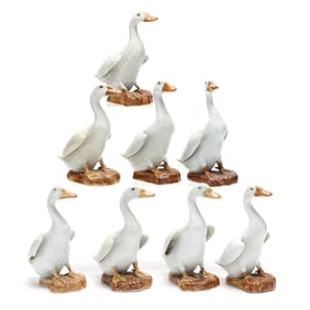 A Group of Eight Chinese Export Porcelain Ducks