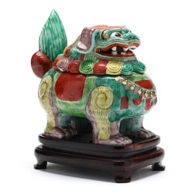 A Chinese Porcelain Famille Verte Glazed Foo Lion Censer