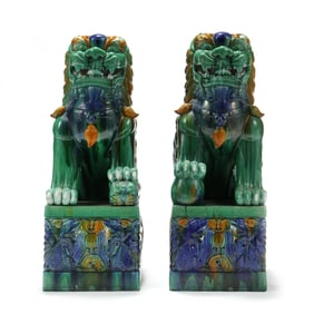 A Large Pair of Sancai Glazed Foo Dogs