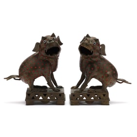 A Pair of Chinese Bronze and Enamel Foo Lions