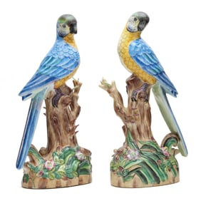 Pair of Chinese Porcelain Parrot Figures