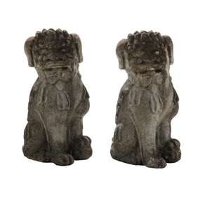 A Pair of Large Cast Stone Foo Lion Garden Statues