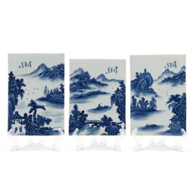 A Set of Three Chinese Blue and White Porcelain Plaques