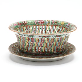 A Chinese Export Porcelain Chestnut Basket and Underplate