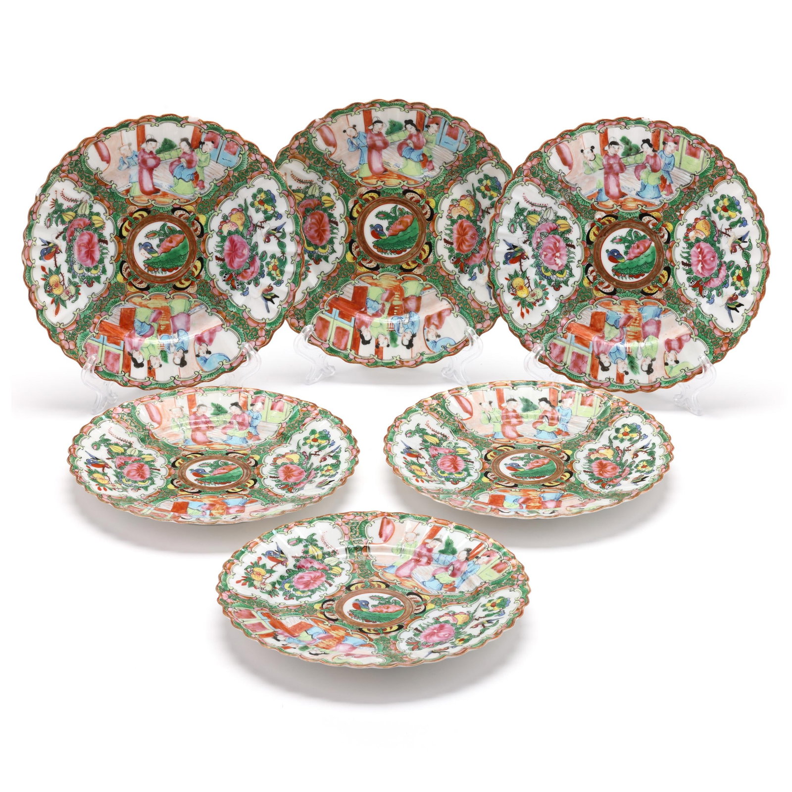 A Set of Six Chinese Porcelain Rose Medallion Plates (1 of 6)