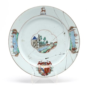 A Large Chinese Export Porcelain Charger with Arms of Cooke Quartering Warren with Twysden