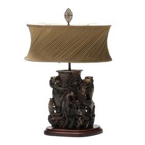 A Large Chinese Carved Soapstone Vase Lamp