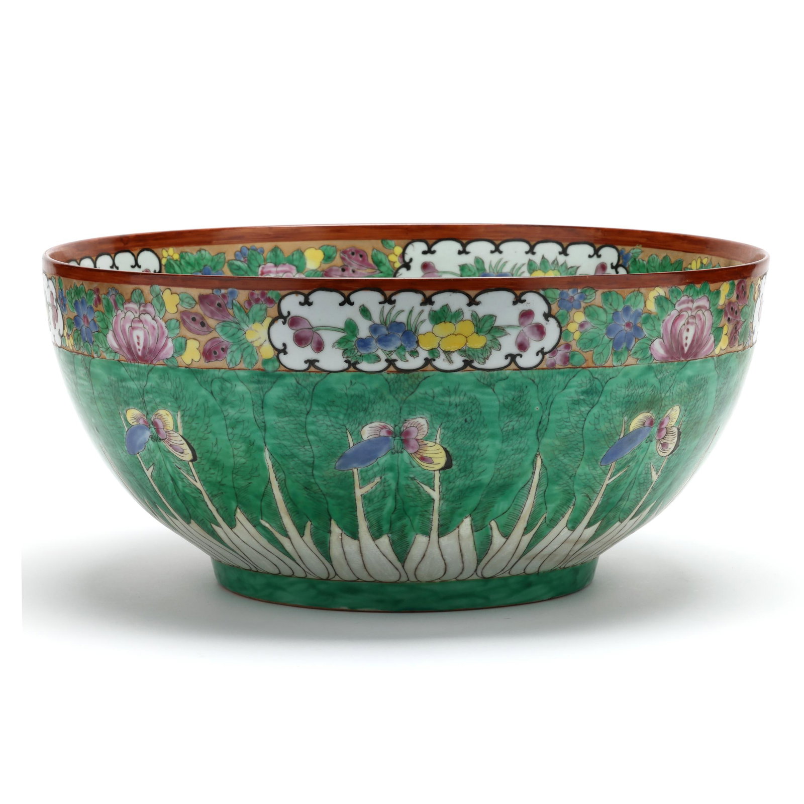 A Grand Chinese Export Porcelain Famille Verte Cabbage Leaf Punch Bowl (1 of 8)