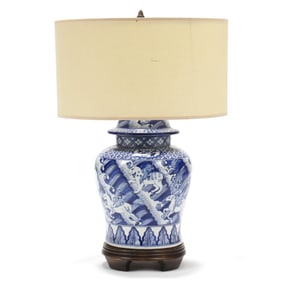 A Chinese Style Blue and White Temple Jar Lamp