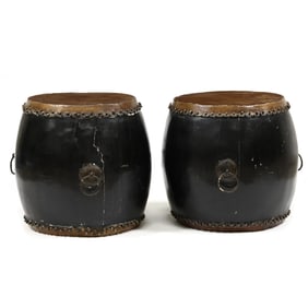 Pair of Large Chinese Ceremonial Drum / Side Tables