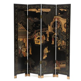 A Chinese Lacquered Four Panel Screen