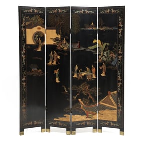 A Chinese Lacquered Four Panel Screen
