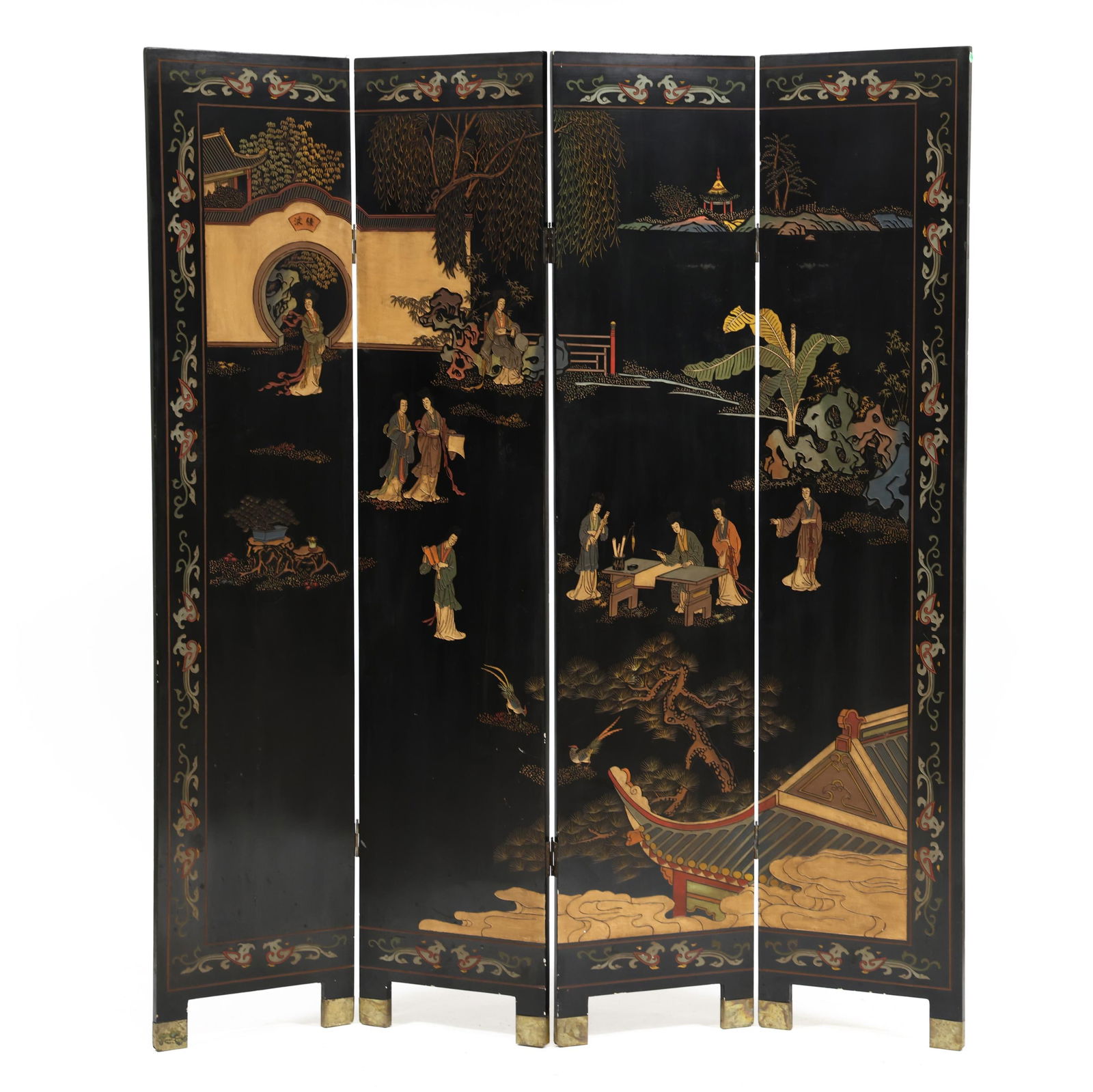 A Chinese Lacquered Four Panel Screen (1 of 6)