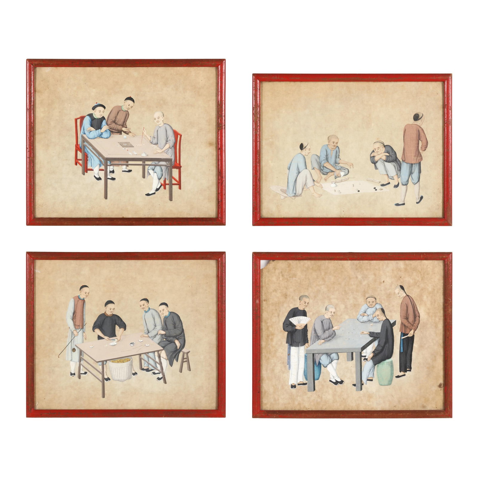 A Set of Four Export Chinese Paintings of Men Playing Games (1 of 8)