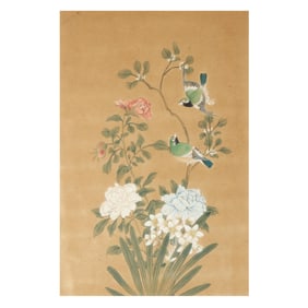 Vintage Chinese Watercolor Painting of Birds and Flowers