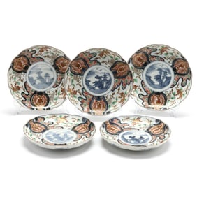 A Set of Five Porcelain Imari Dinner Plates