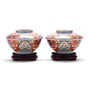 A Pair of Large Japanese Imari Rice Serving Bowls with Covers
