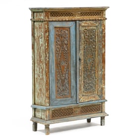 Southeast Asian Carved and Painted Diminutive Cabinet