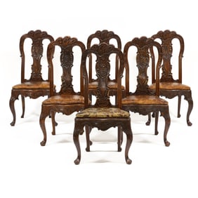 Set of Six Spanish Baroque Style Carved Side Chairs