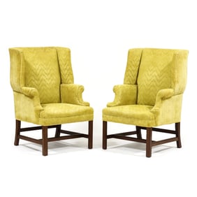 Pair of Chippendale Style Upholstered Easy Chairs