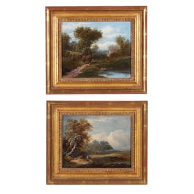 English School (Late 19th Century), Pair of Landscapes with Figures