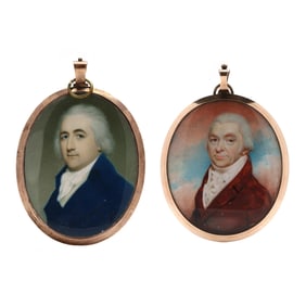 English School (late 18th century), Two Fine Portrait Miniatures of Bewigged Gentleman