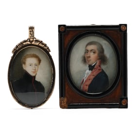 Continental School (19th century), Two Portrait Miniatures of Young Officers