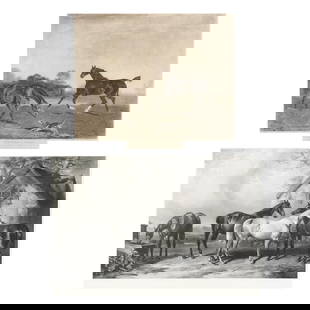 English School (19th Century), Two Engravings of Horses: English School (19th Century), Two Engravings of Horsesincludes Hunters at Grass, an etching and engraving on paper, after Benjamin Marshall (English, 1768-1835), engraved by William Ward (English, 17